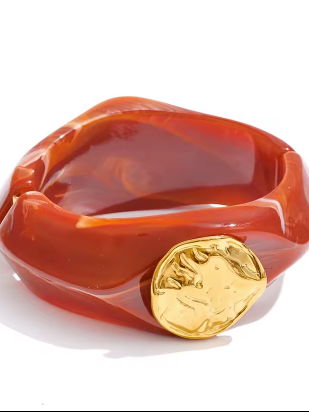 Modern Amber Caramel Gold Coin Bangle Bracelet